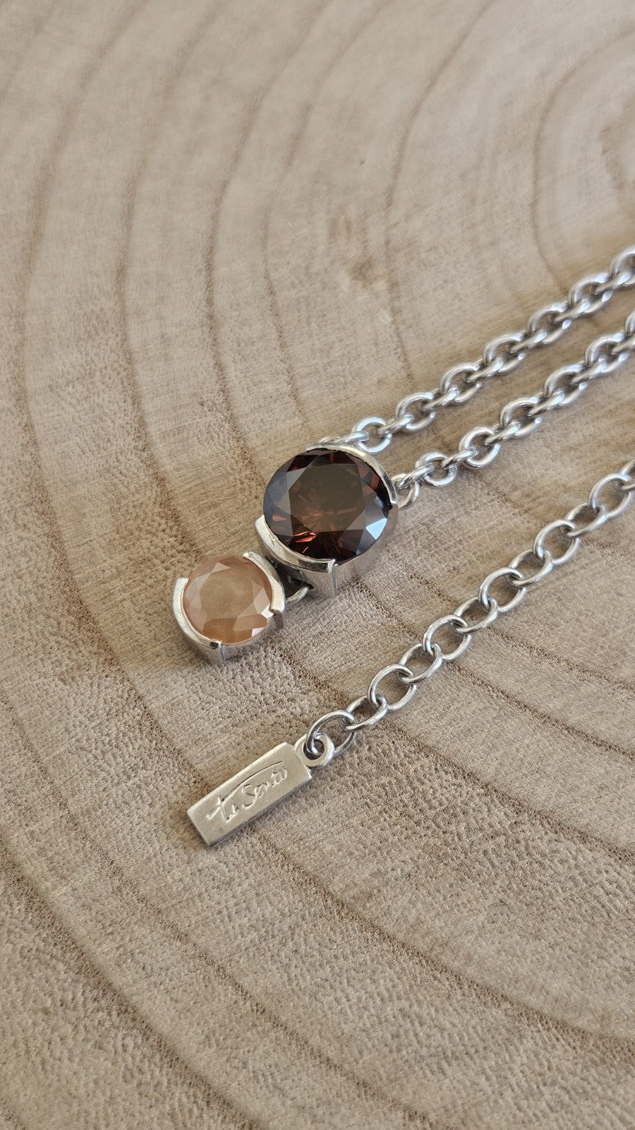 TI SENTO 925 Sterling Silver Brown & Peach Stone Pendant Necklace 16-18"