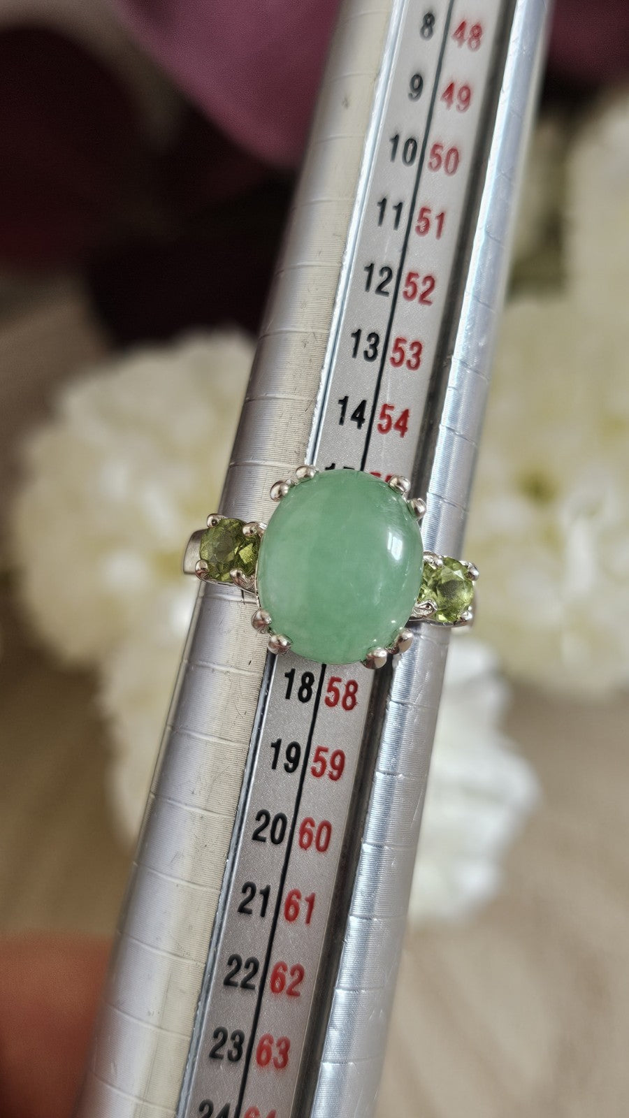 925 Sterling Silver Jade & Peridot Gemstone Ring Size P 4.28g