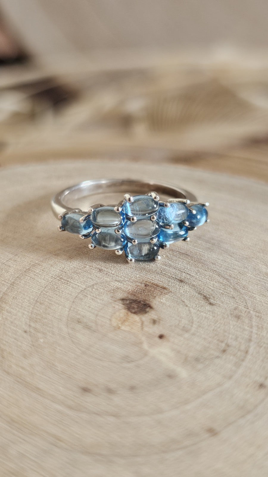 TGGC 925 Sterling Silver Blue Topaz Cabochon Cluster Ring Size R 1/2