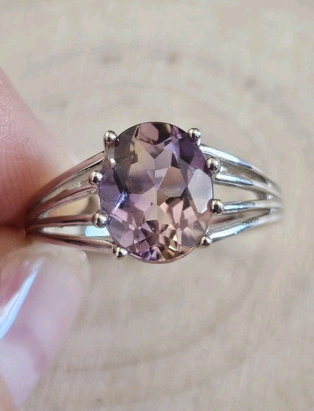 925 Sterling Silver Ametrine Oval Gemstone Ring Size R 1/2 TGGC 4.07g