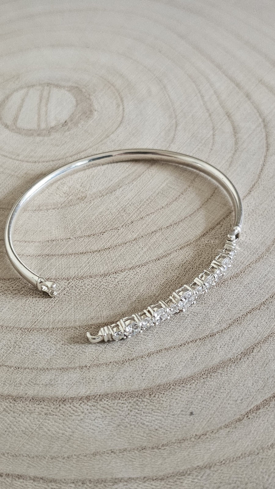 925 Sterling Silver CZ Tennis Style Hinged Bangle Bracelet 7" Fully Hallmarked