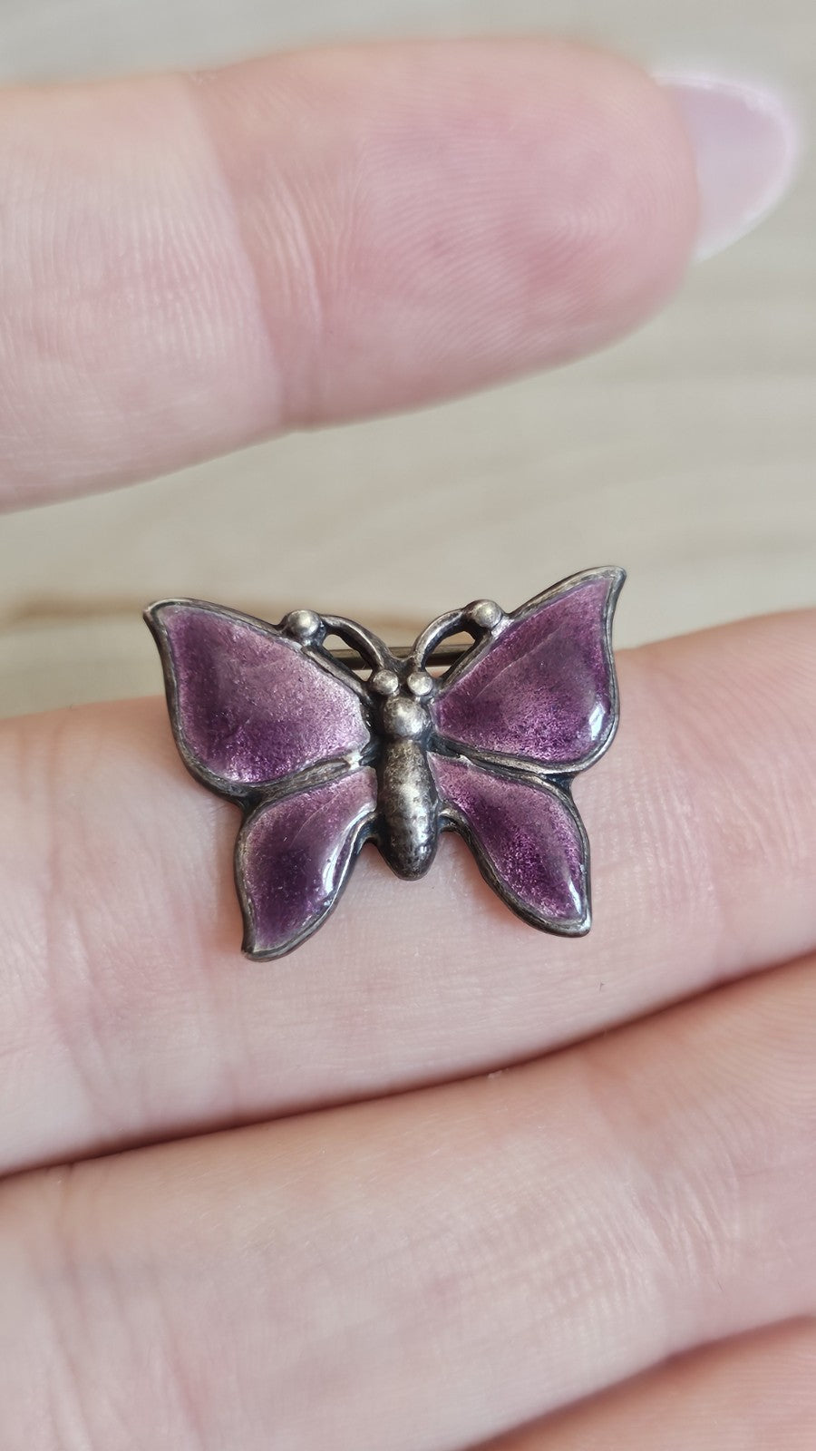 Vintage Silver Purple Enamel Butterfly Brooch Pin 21.6mm 3g