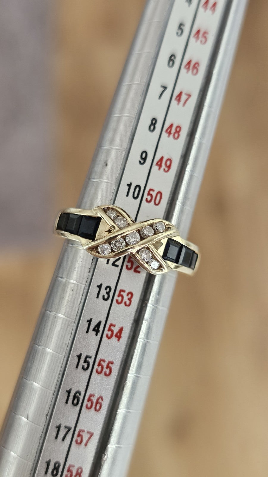 9ct Yellow Gold Natural Diamond Sapphire Crossover Ring Size L Hallmarked 2.70g