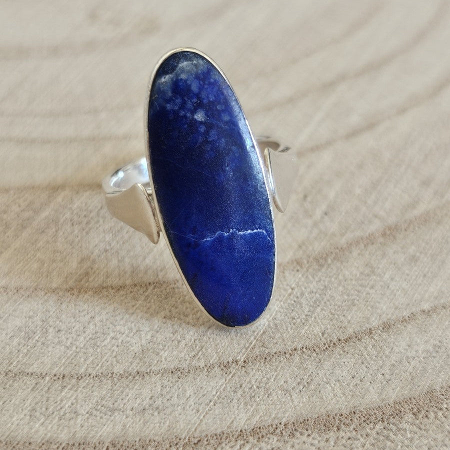 Vintage 925 Sterling Silver Sodalite Statement Ring Blue Gemstone Size O 1/2