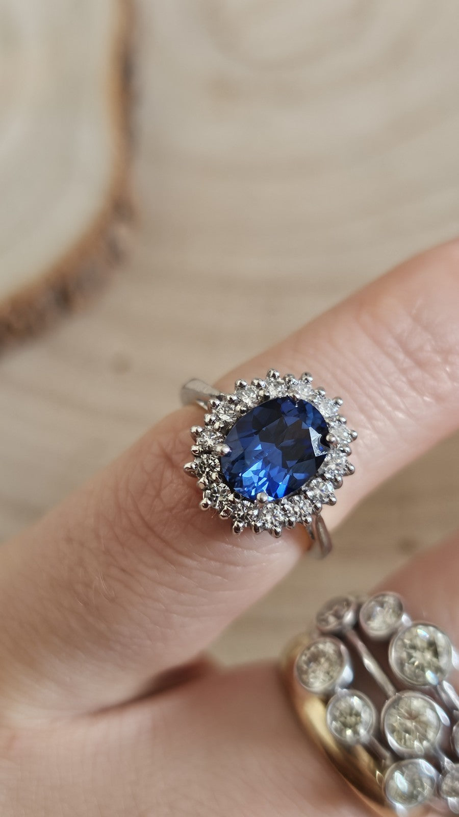 925 Sterling Silver Sapphire Blue CZ Halo Ring – Size K – Hallmarked 4.62g