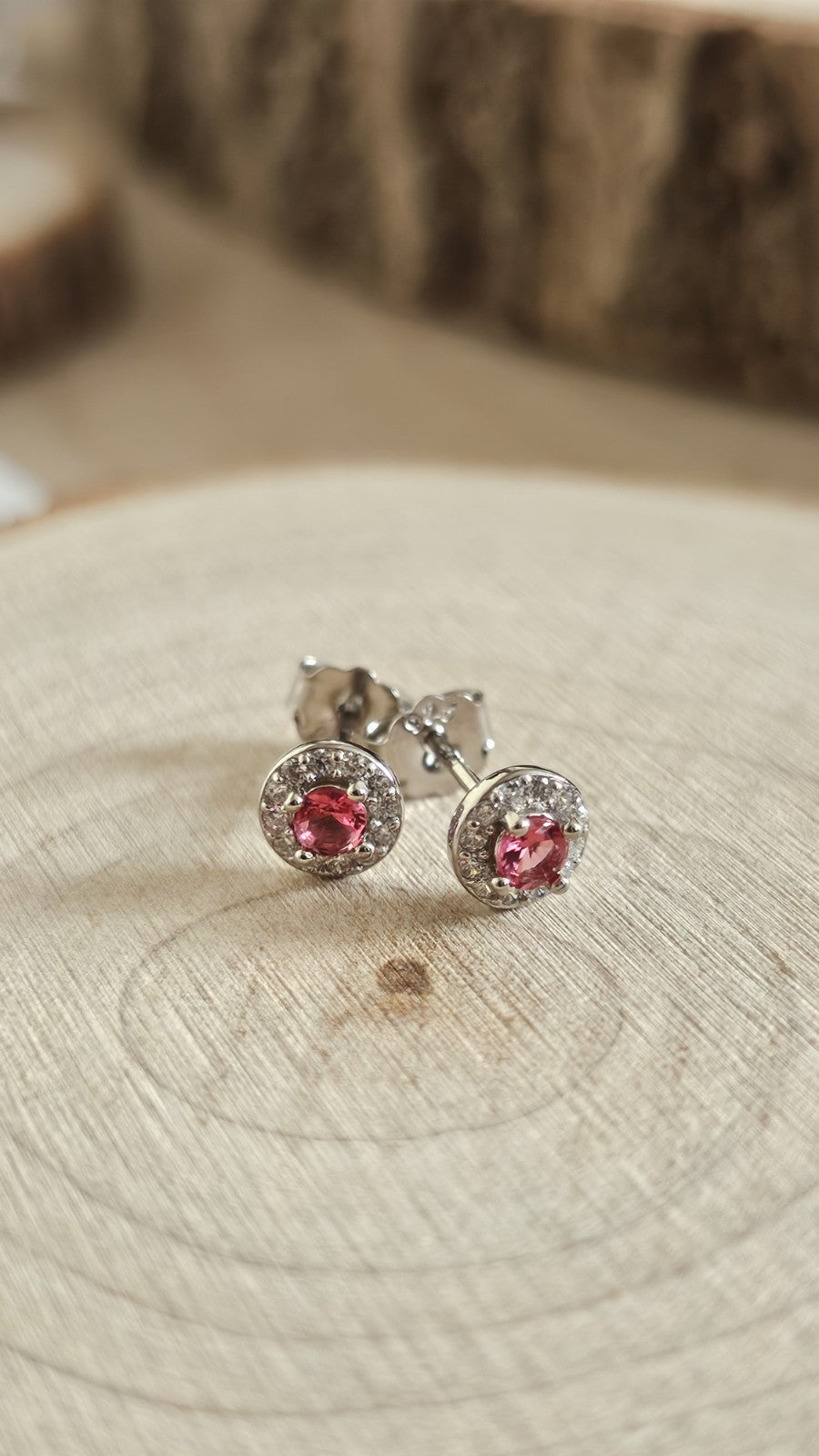 925 Sterling Silver fuchsia pink CZ Halo Stud Earrings 6mm Sparkling Round Studs