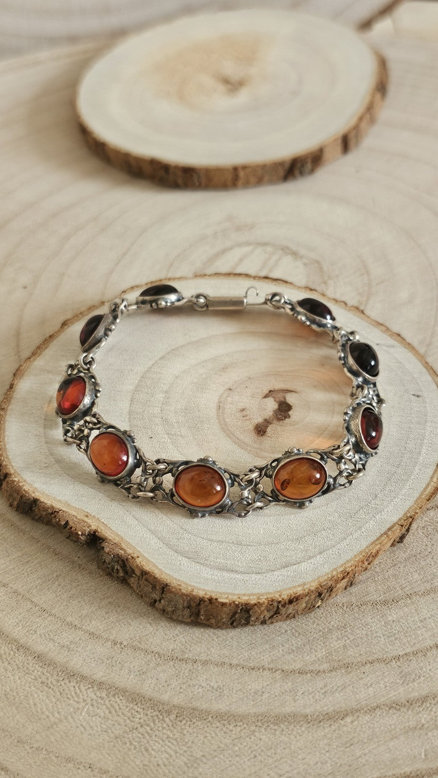 Vintage Polish 925 Sterling Silver Amber Bracelet 🧡 Gdańsk Hallmark