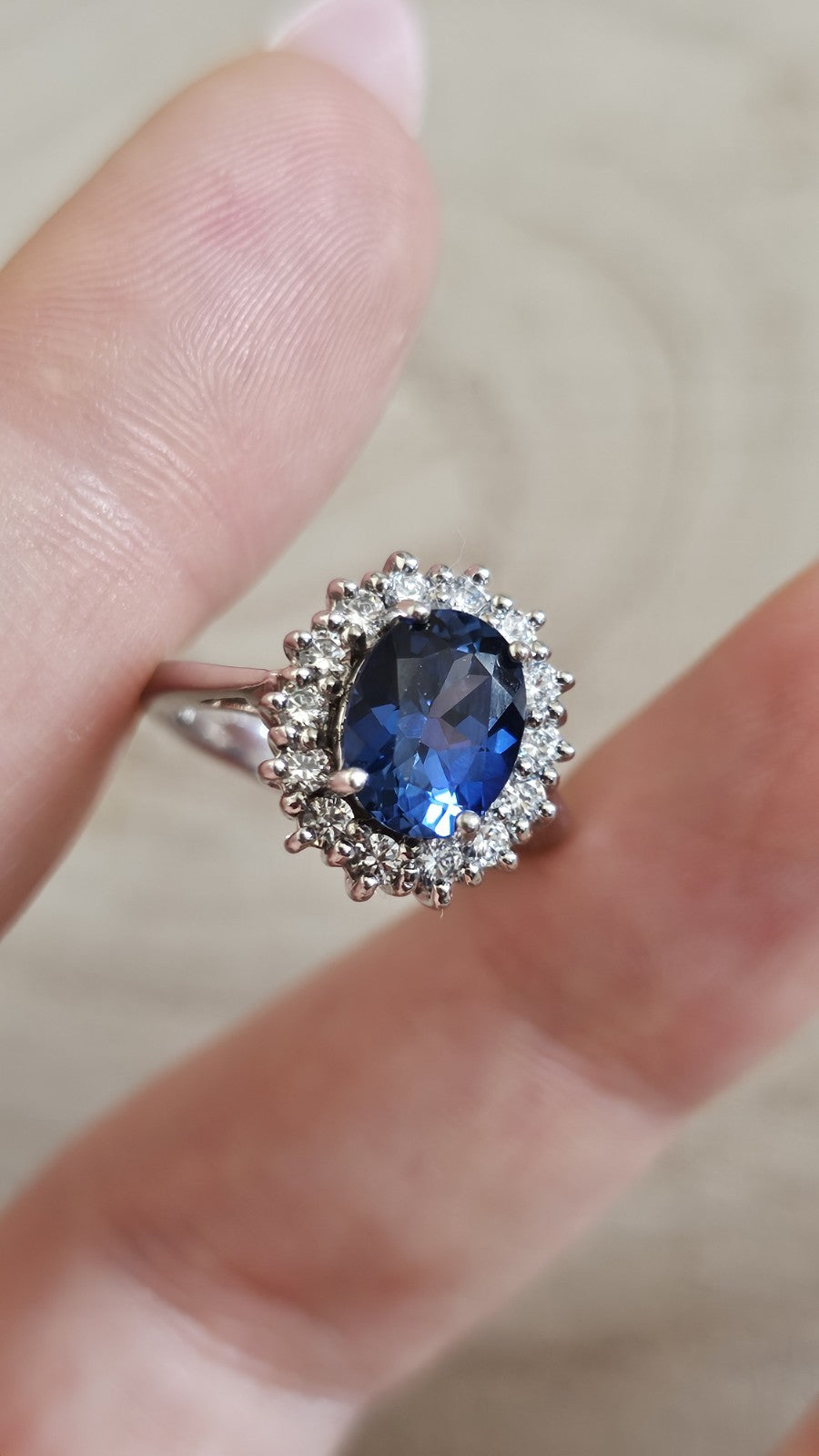 925 Sterling Silver Sapphire Blue CZ Halo Ring – Size K – Hallmarked 4.62g