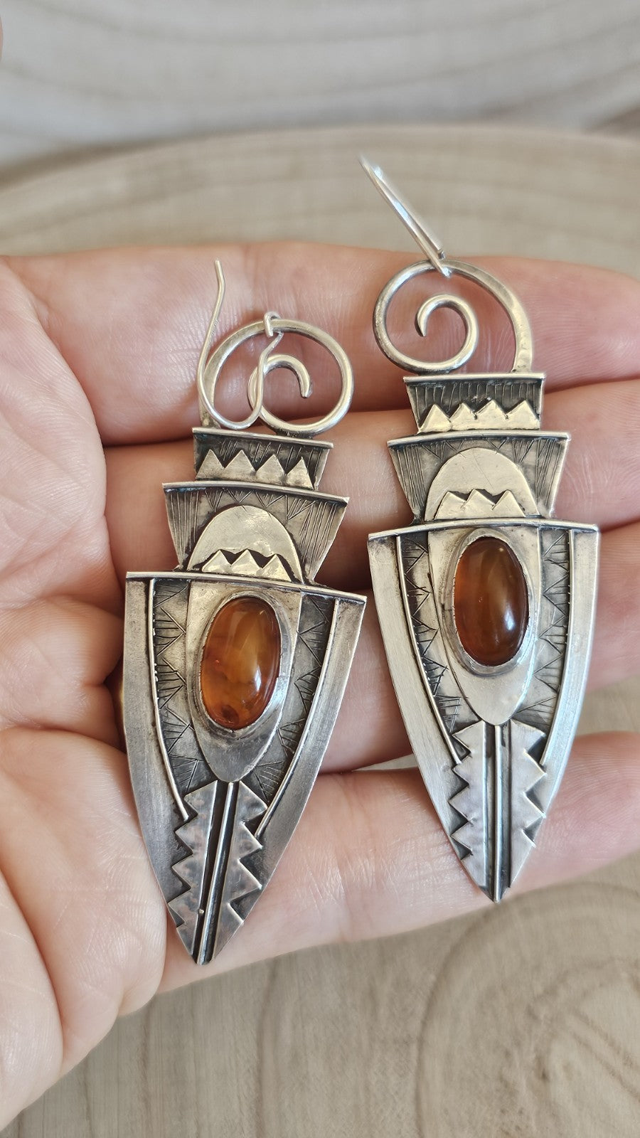 Vintage 1993 925 Sterling Silver Amber Drop Earrings Hallmarked 14g