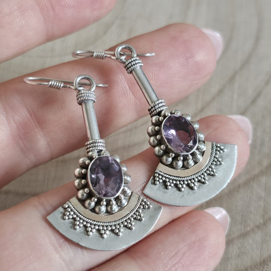 BA SUARTI 925 Sterling Silver Amethyst Drop Earrings Gold Detail 9.22g