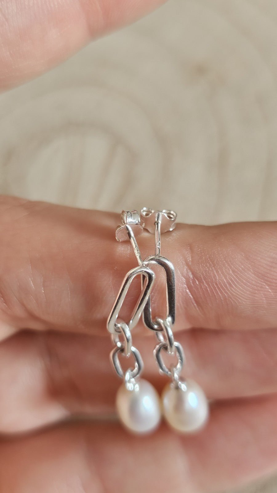 925 Sterling Silver Pearl Drop Dangle Earrings – New Boxed, 33mm length 