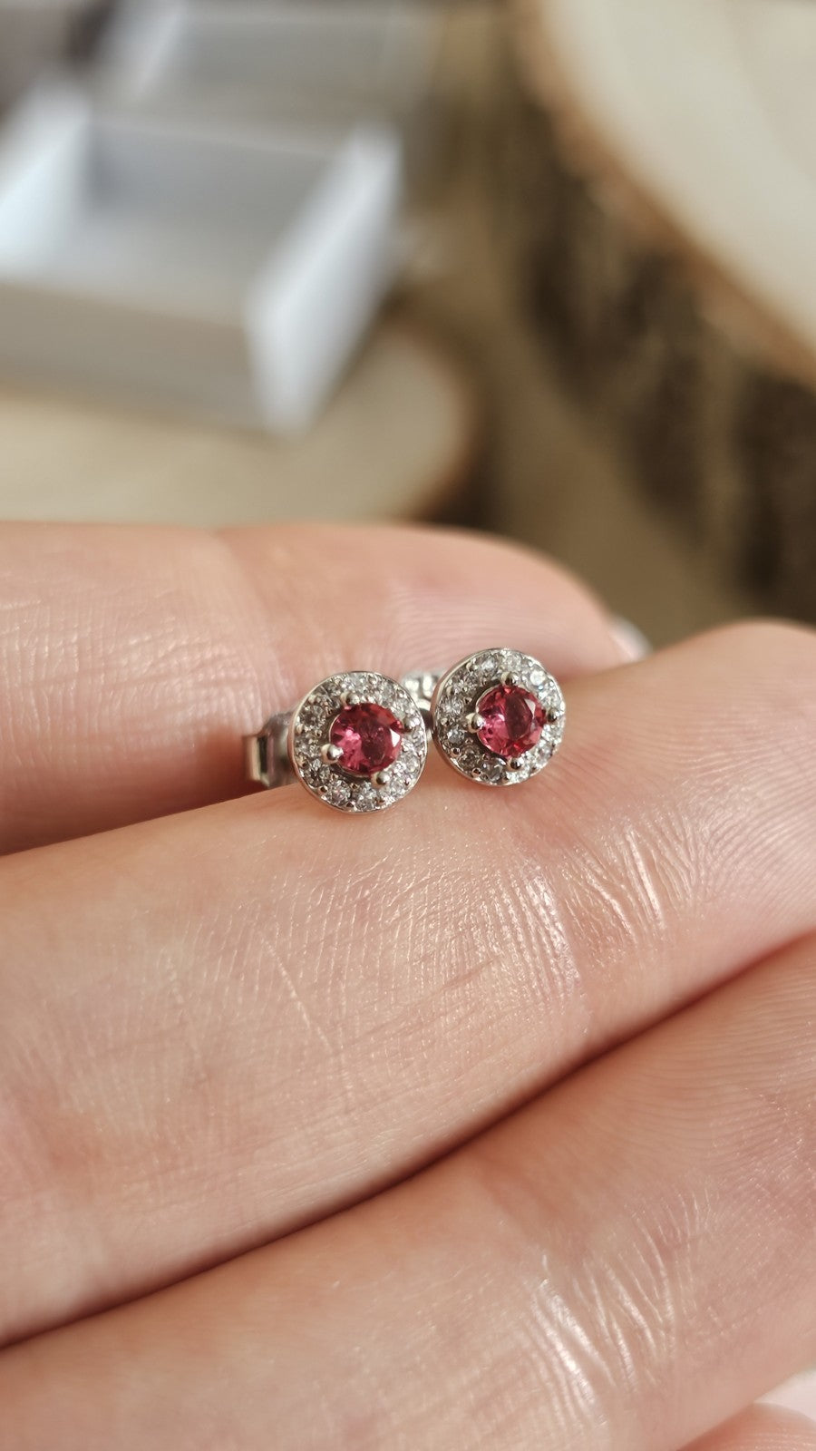 925 Sterling Silver fuchsia pink CZ Halo Stud Earrings 6mm Sparkling Round Studs