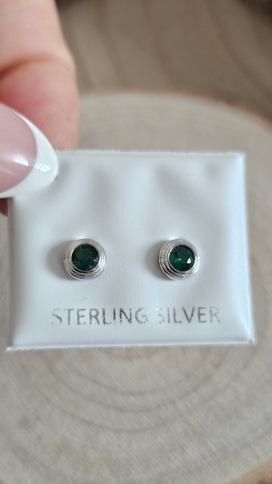 925 Sterling Silver Green CZ Stud Earrings 6mm Round Bezel Style New