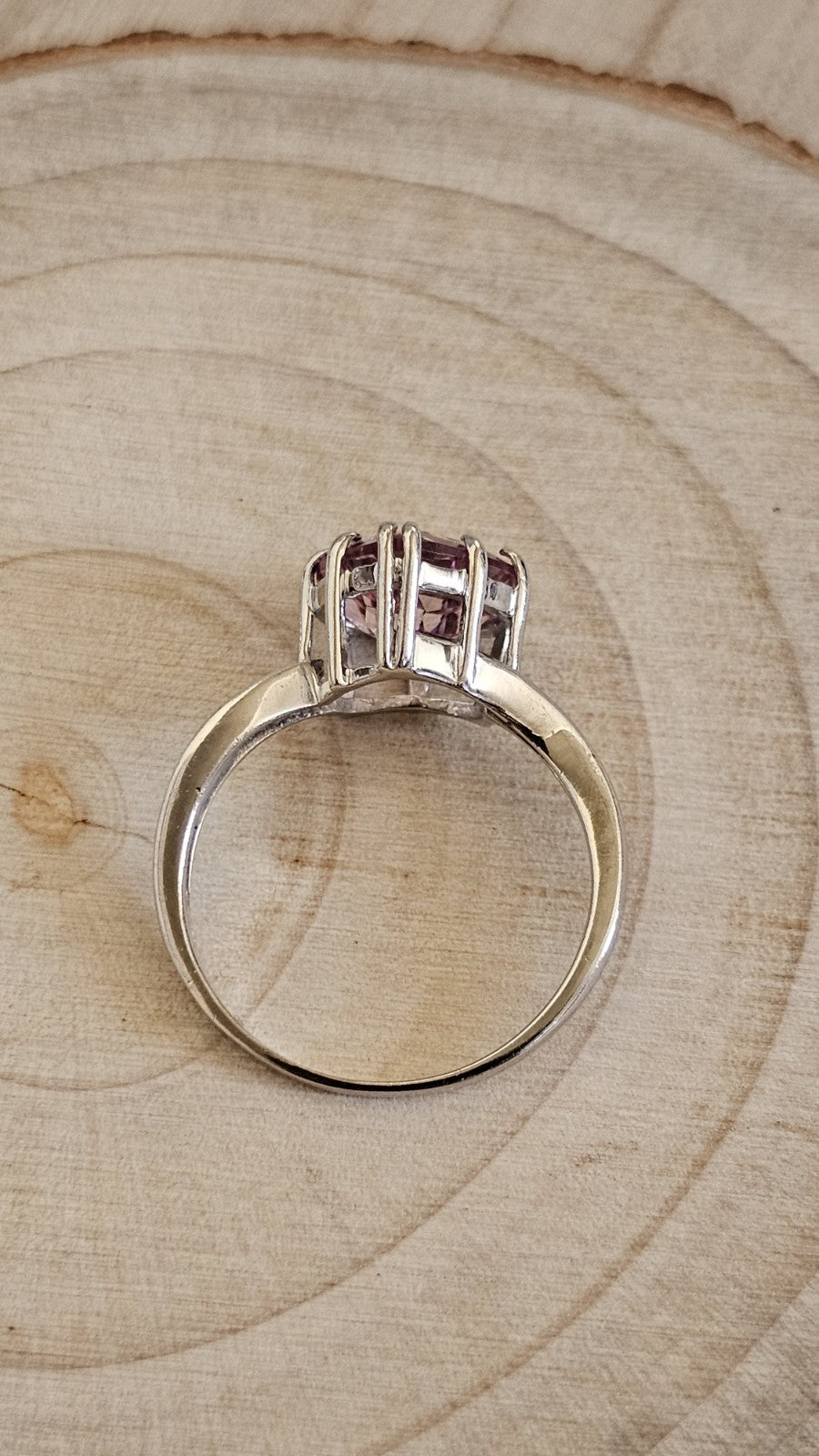 TGGC 925 Sterling Silver Pink Tourmaline Heart Ring Size S – 3.08g