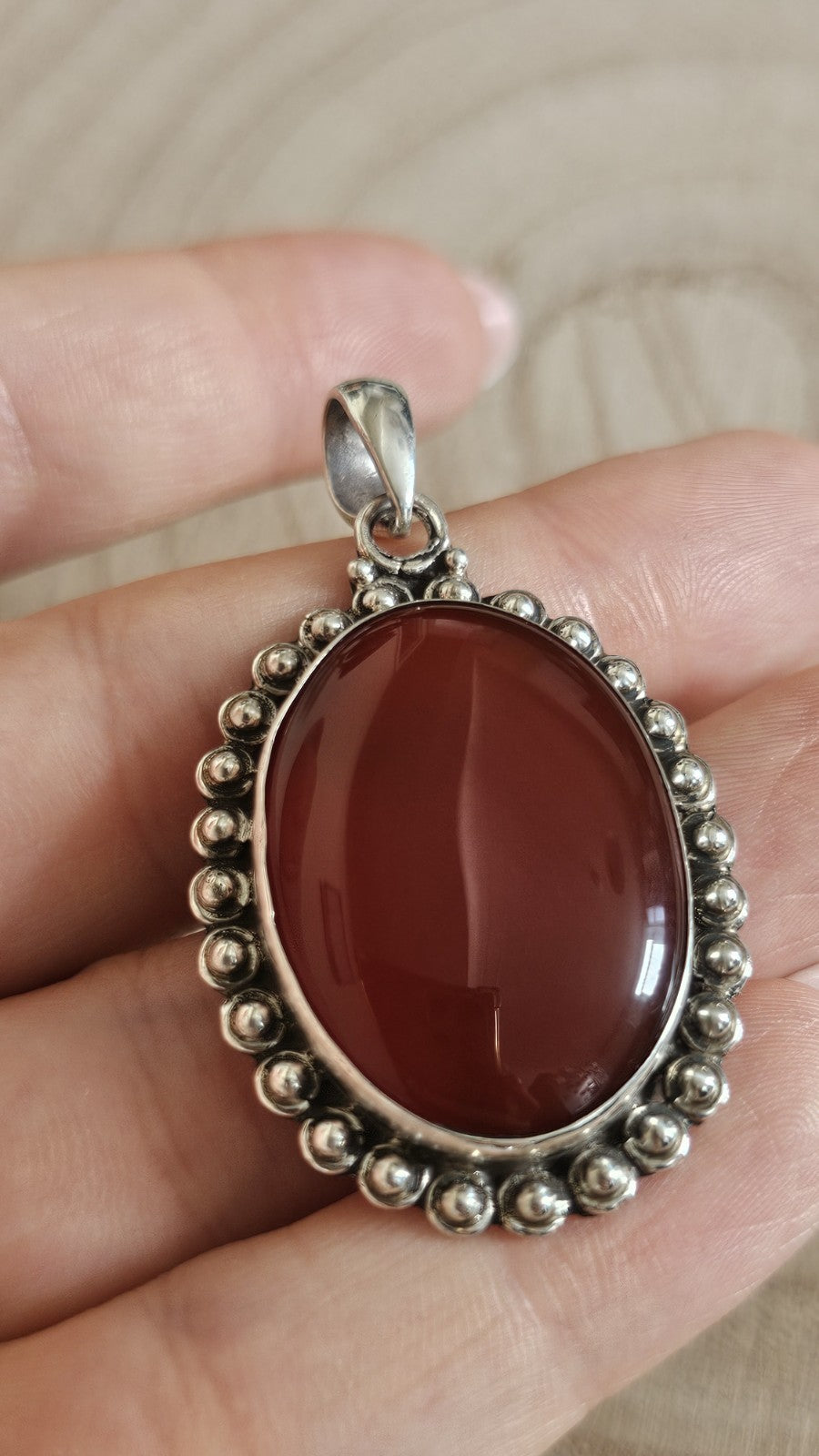 925 Sterling Silver Large Carnelian Pendant – Oval Statement Pendant 15g