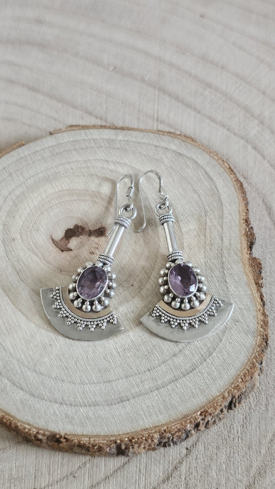 BA SUARTI 925 Sterling Silver Amethyst Drop Earrings Gold Detail 9.22g