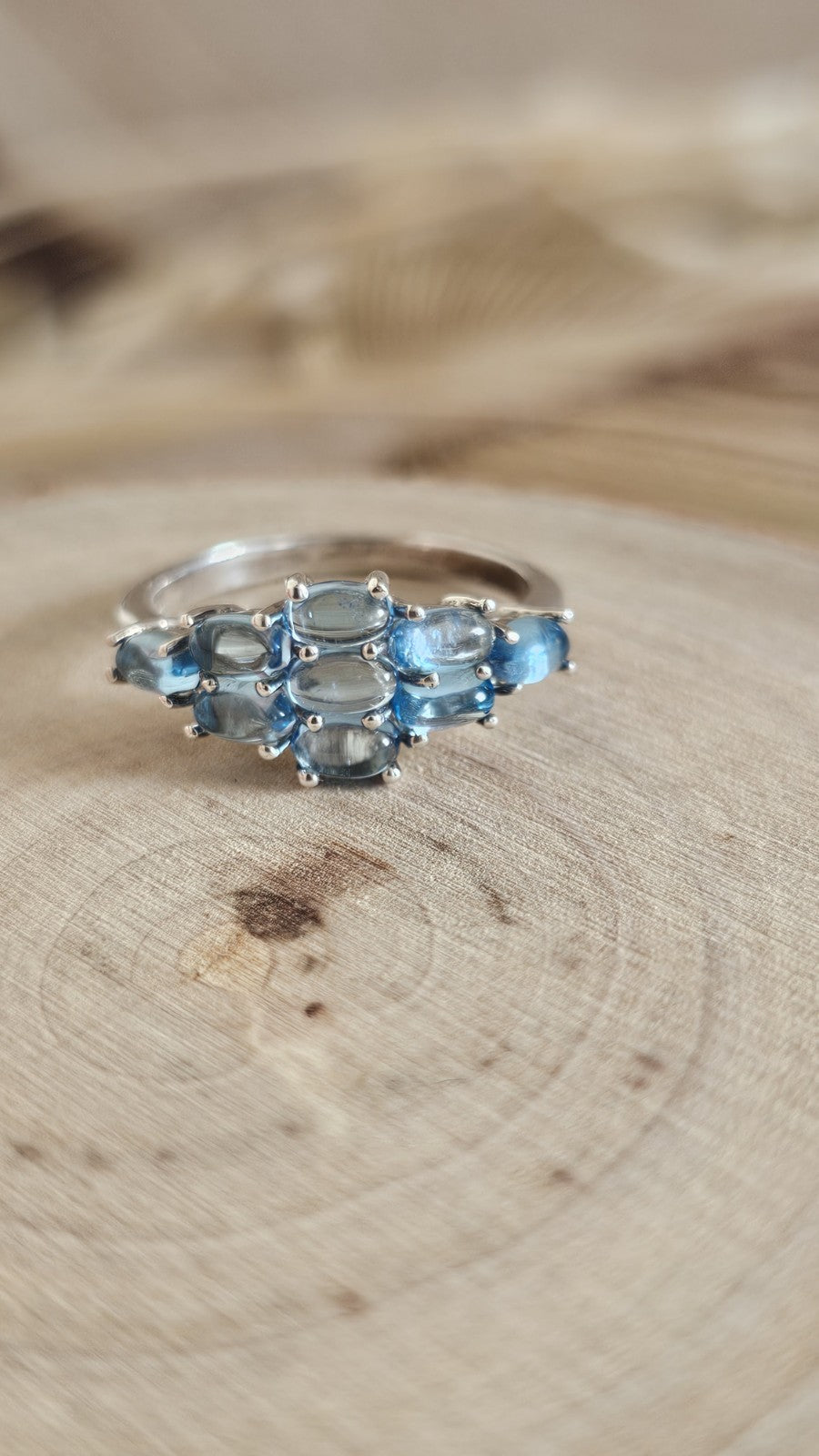TGGC 925 Sterling Silver Blue Topaz Cabochon Cluster Ring Size R 1/2