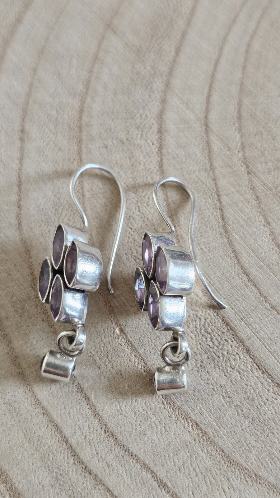 925 Sterling Silver Amethyst Floral Drop Dangle Earrings 