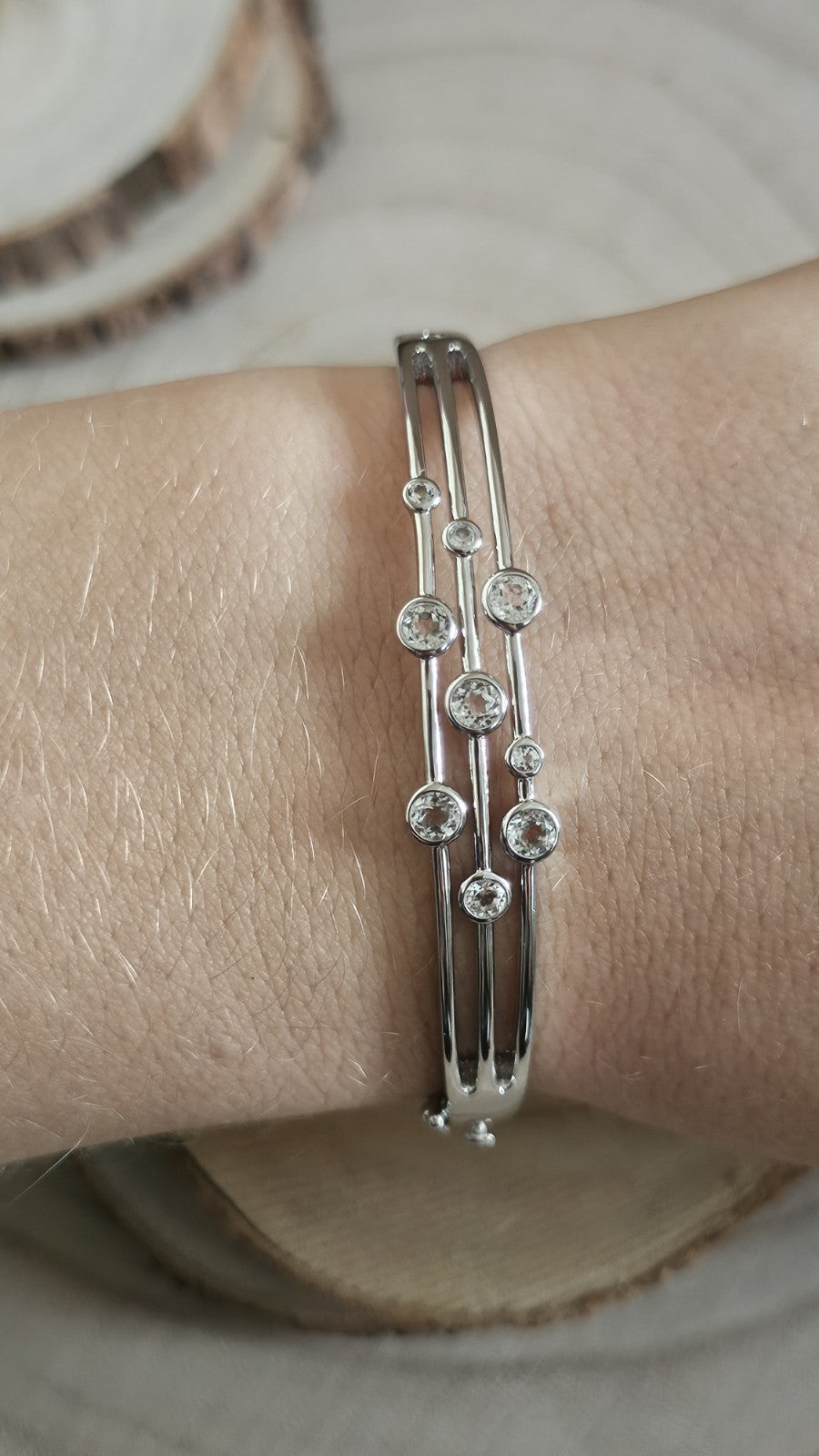 Hot Diamonds 925 Sterling Silver White Topaz Diamond Statement Bangle 6.75"