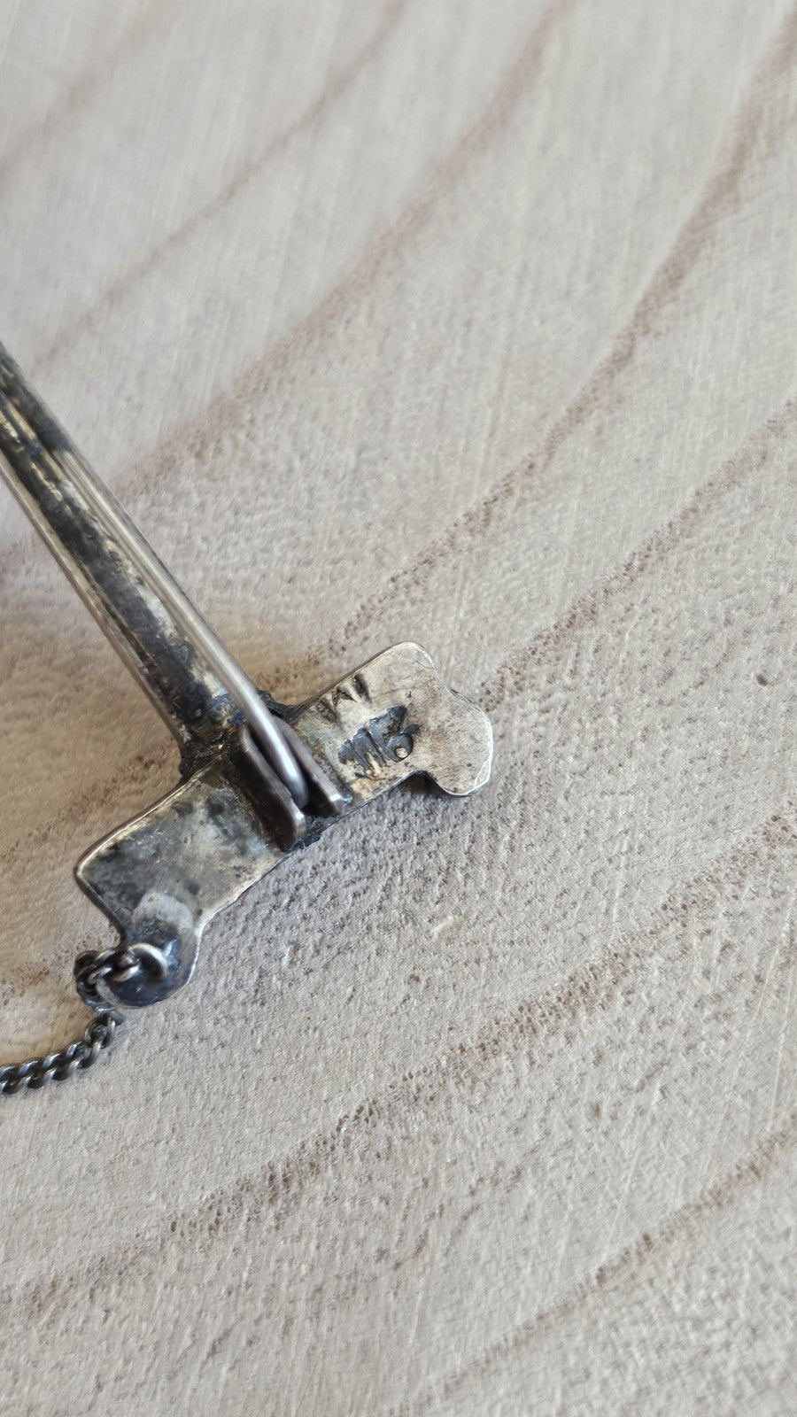 Antique Silver Sword Dagger Brooch Safety Chain Ornate Vintage Jewellery 5.17g