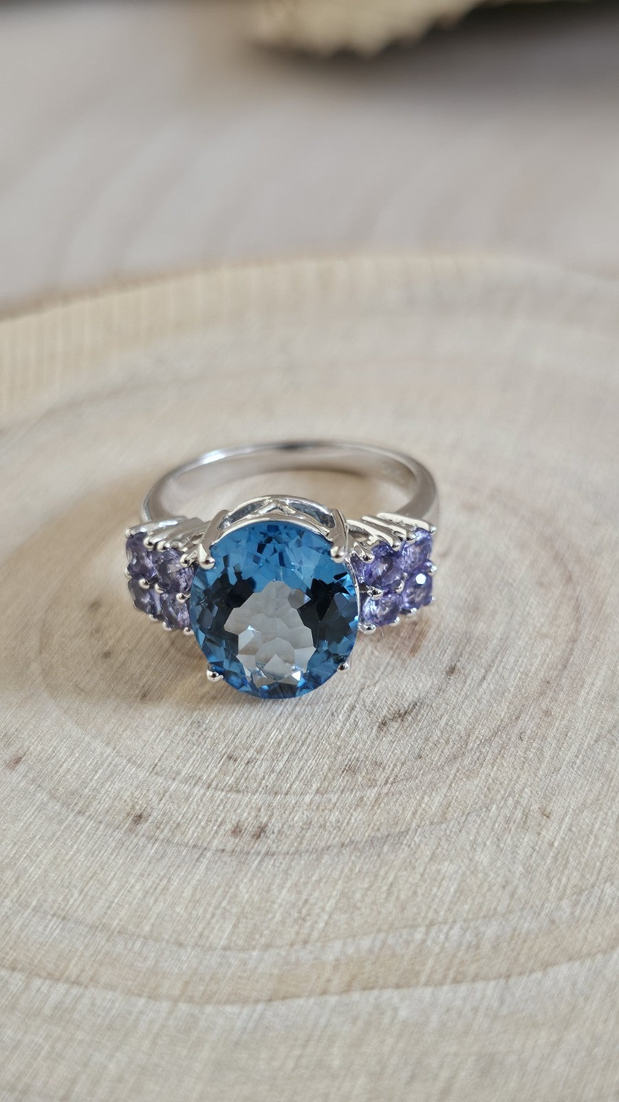 Sterling Silver Swiss Blue Topaz Tanzanite Cluster Ring Size N 4.64g