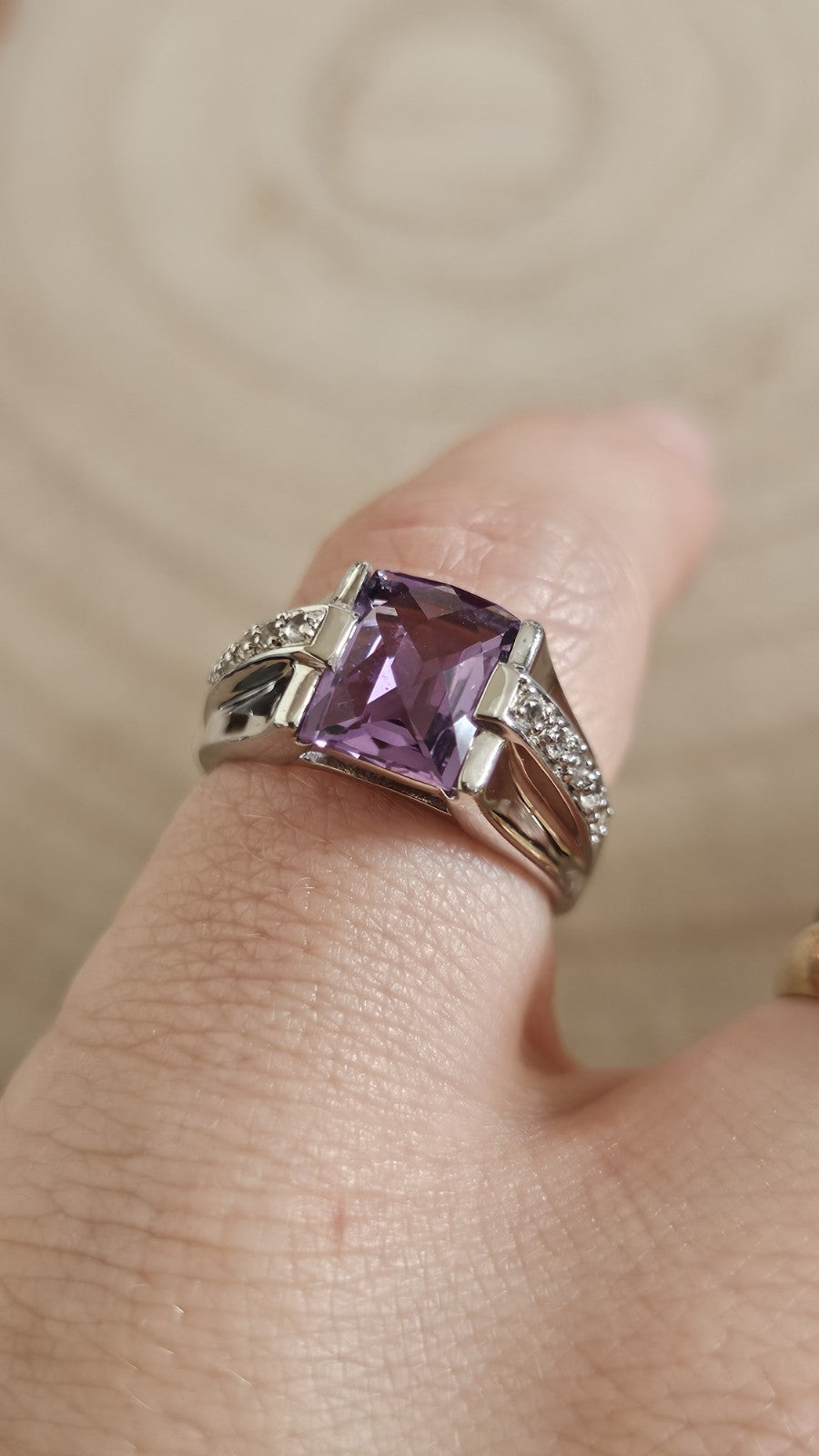 925 Sterling Silver Amethyst & Cubic Zirconia Ring – Size N 1/2 – 4.55g