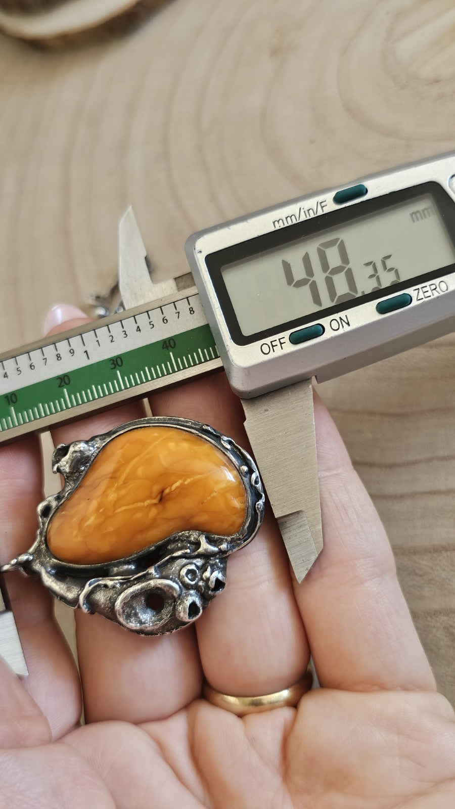 Vintage Polish 800 Silver Amber Brutalist Pendant Necklace TMS Warsaw, 37g