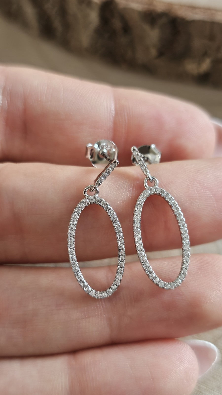 925 Sterling Silver CZ Oval Drop Dangle Earrings Sparkling 27mm