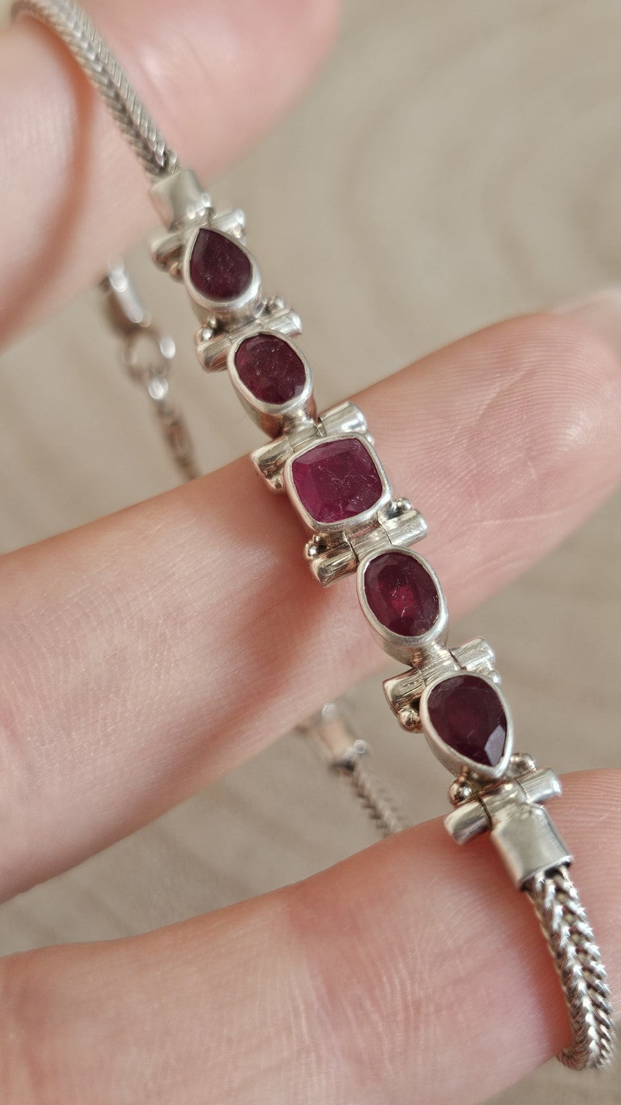 925 Sterling Silver Ruby Bracelet Adjustable 18–23cm 9.80g