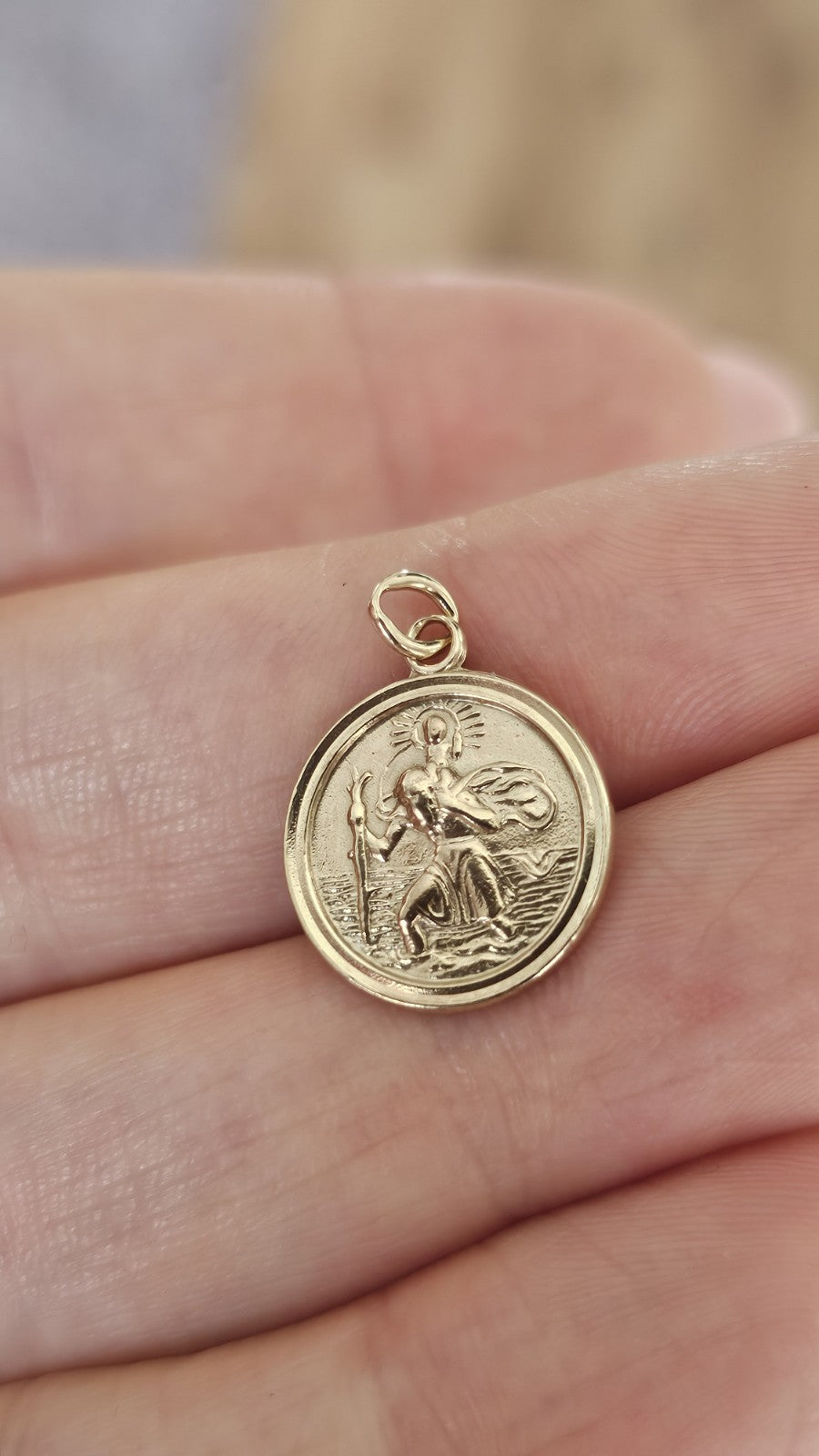 Vintage 1990 9ct Yellow Gold St Christopher Pendant Medal Birmingham ,1.67g