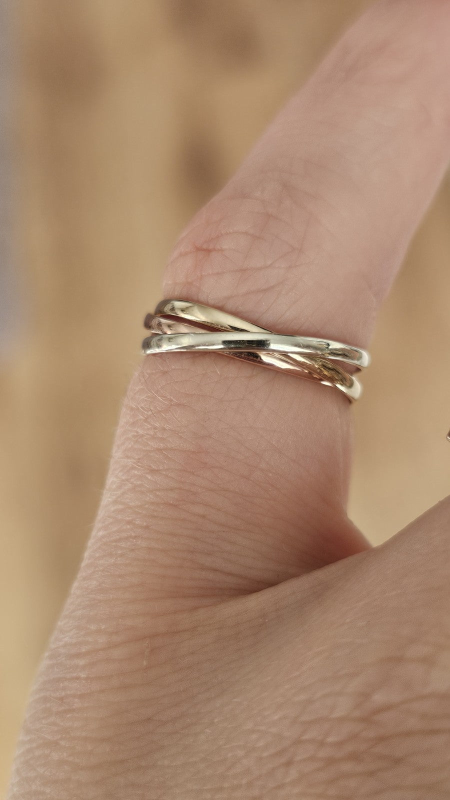 9ct Tri Colour Gold Russian Wedding Ring Triple Interlocking Bands Size K 1/2 