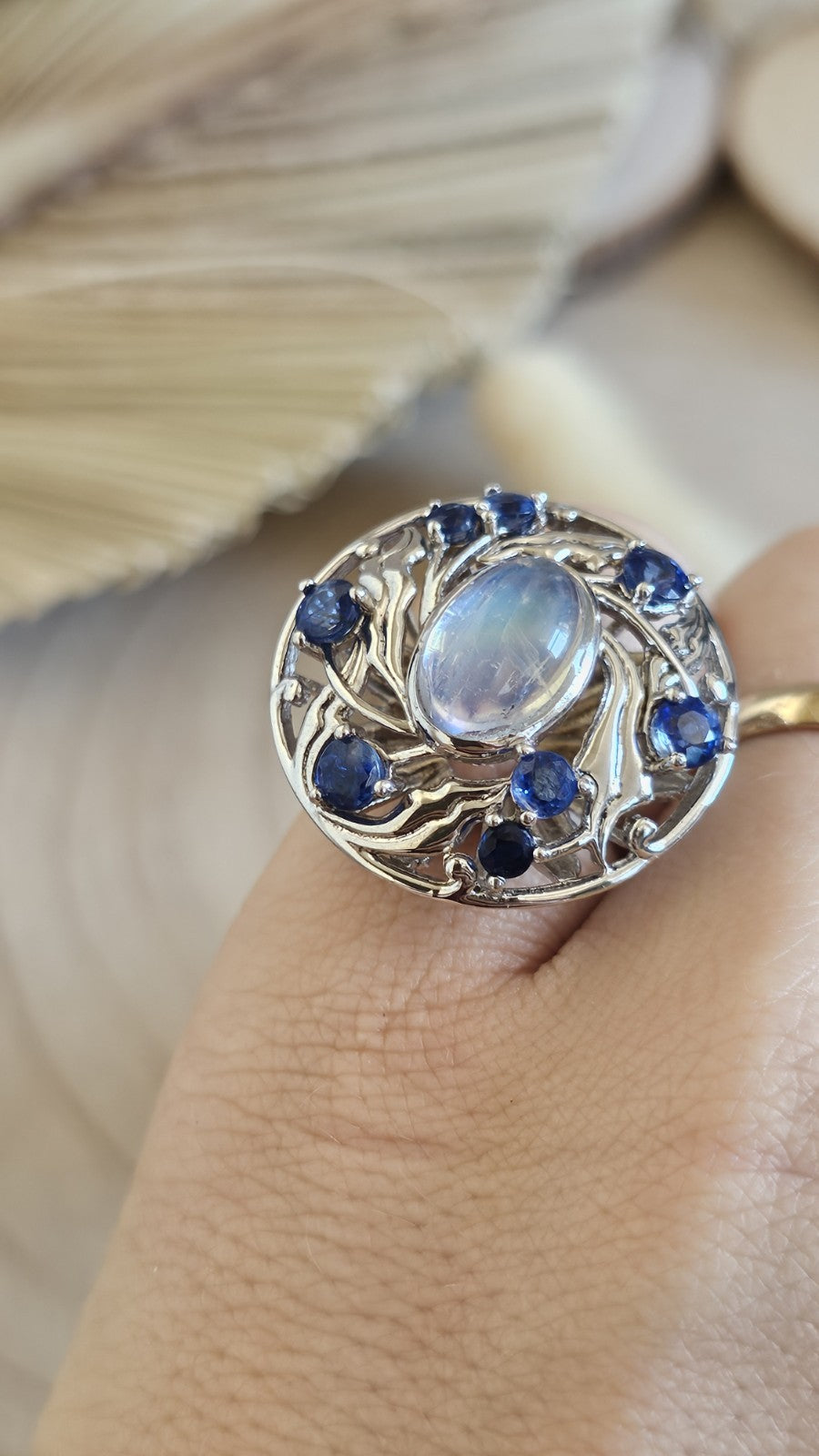 Shipton & Co 925 Silver Moonstone Kyanite Arts & Crafts Ring Size N 1/2