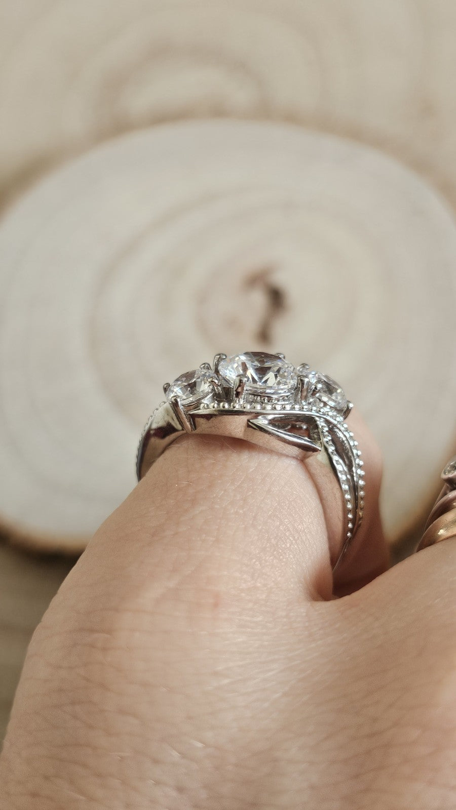 925 Sterling Silver Three Stone CZ Trilogy Crossover Ring – Size O – 4.95g