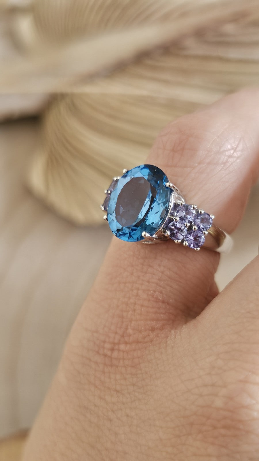 Sterling Silver Swiss Blue Topaz Tanzanite Cluster Ring Size N 4.64g