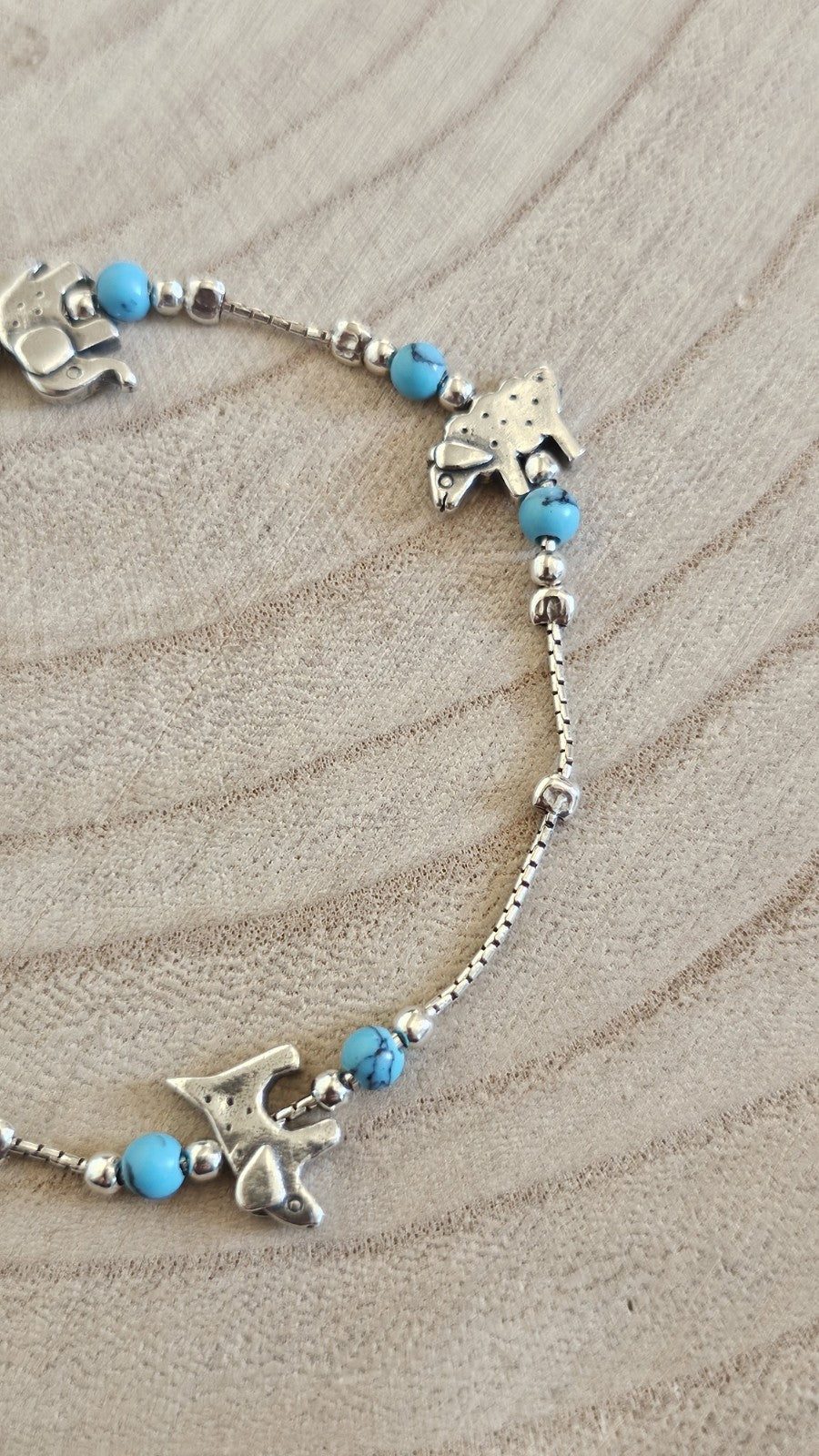 925 Sterling Silver Turquoise Animal Charm Bracelet 7.5" Cat Snail 7.37g