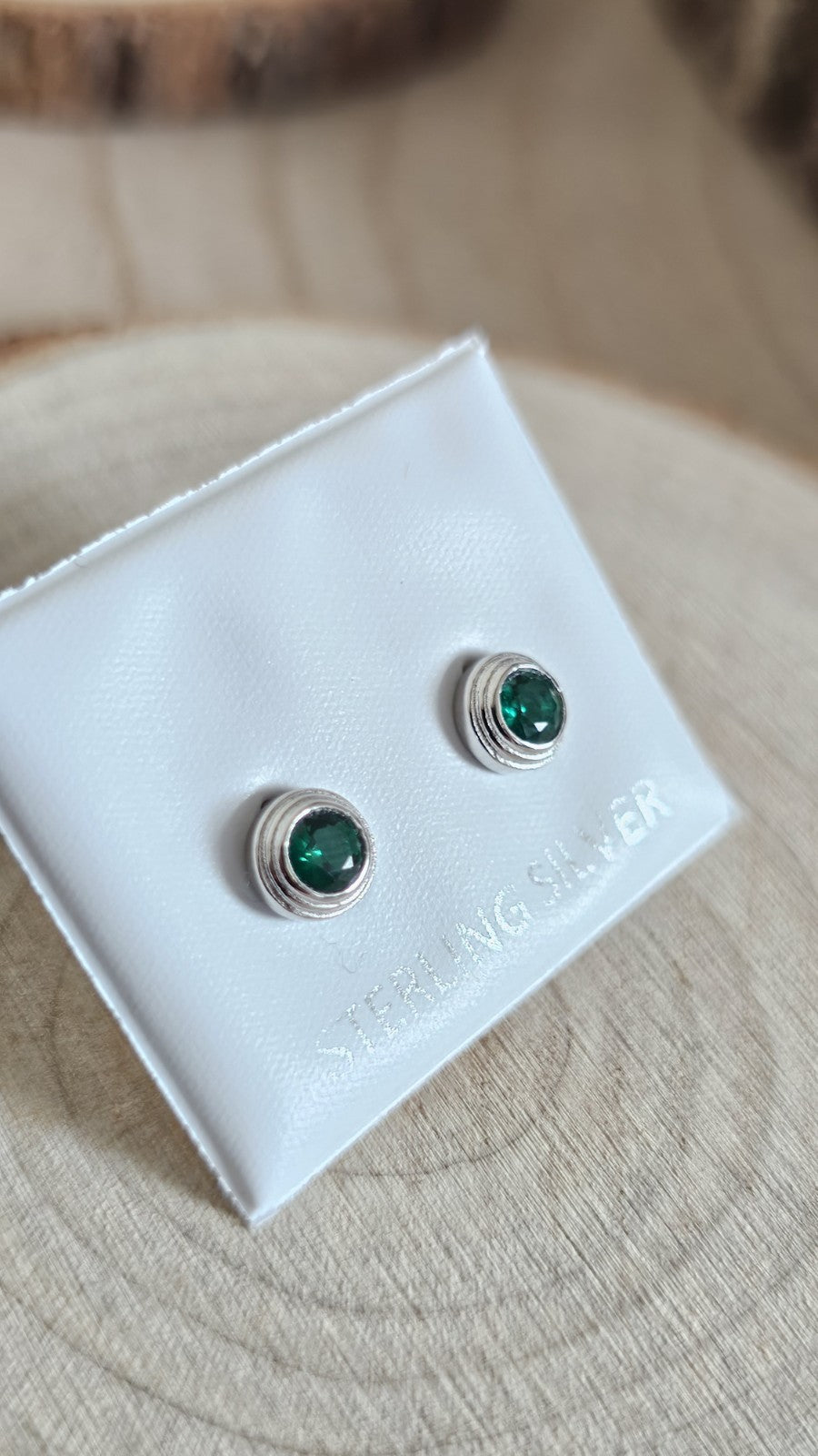 925 Sterling Silver Green CZ Stud Earrings 6mm Round Bezel Style New
