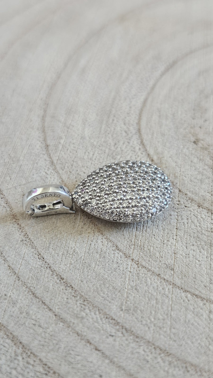 TI SENTO Milano 925 Sterling Silver CZ Pavé Oval Snap On Bale Pendant 3.68g