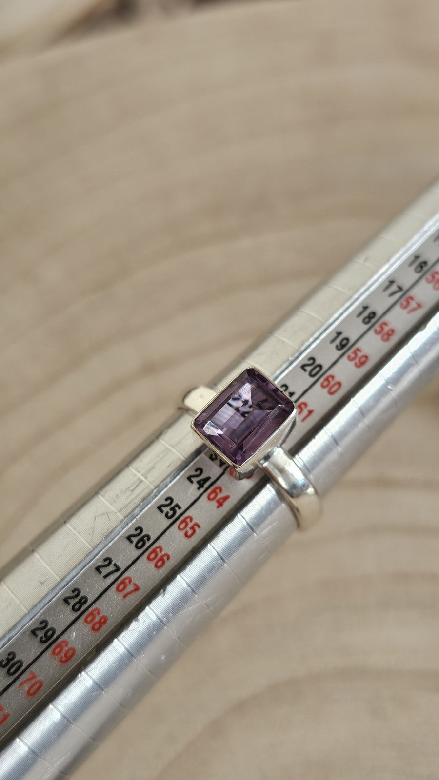 925 Sterling Silver Amethyst Ring Size U Emerald Cut Purple Gemstone 3.93g