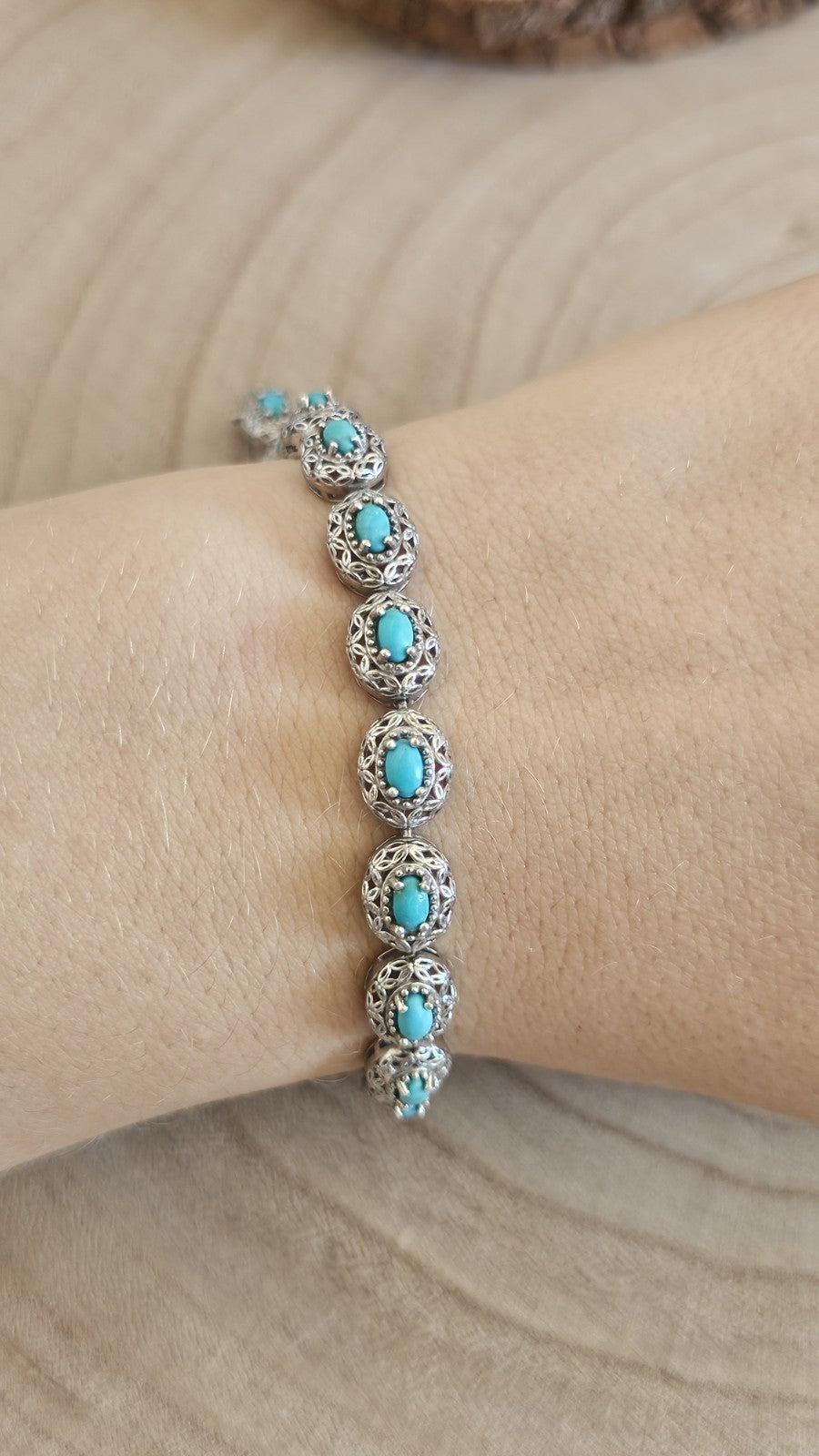 925 Sterling Silver Sleeping Beauty Turquoise Bracelet 8" Fully Hallmarked