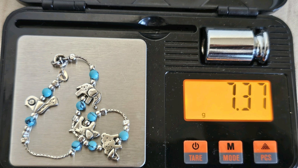 925 Sterling Silver Turquoise Animal Charm Bracelet 7.5" Cat Snail 7.37g
