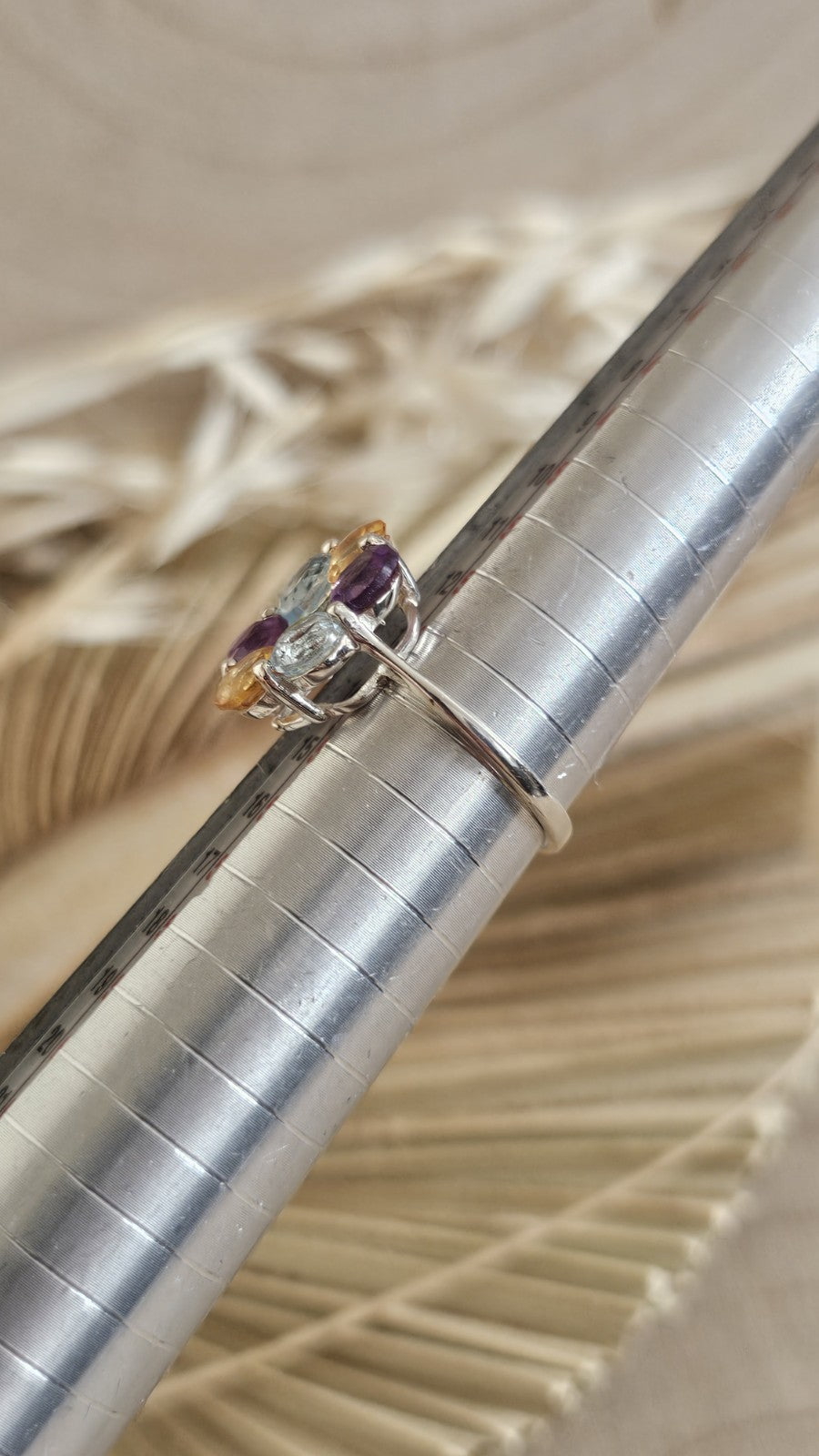 💎 925 Sterling Silver Multi-Gemstone Cluster Ring – Size N