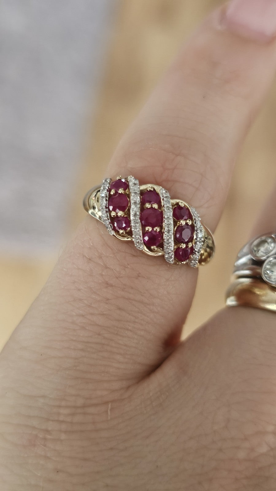 9ct Yellow Gold Natural Ruby & Diamond Ring Size M 1/2 Hallmarked 0.10ct