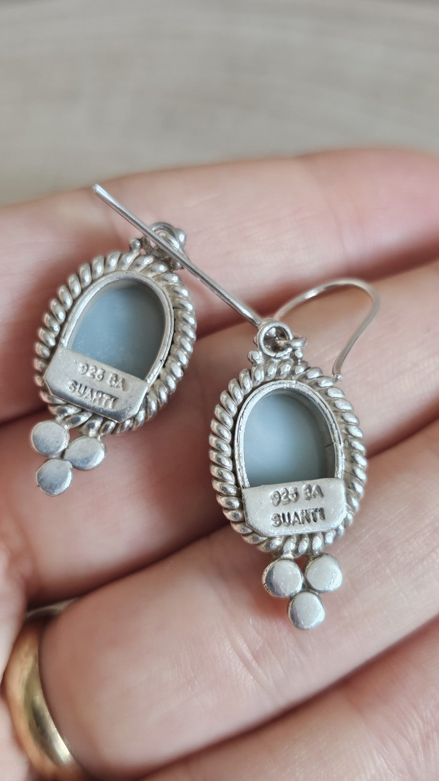 BA SUARTI 925 Sterling Silver Blue Chalcedony Drop Earrings 11.96g
