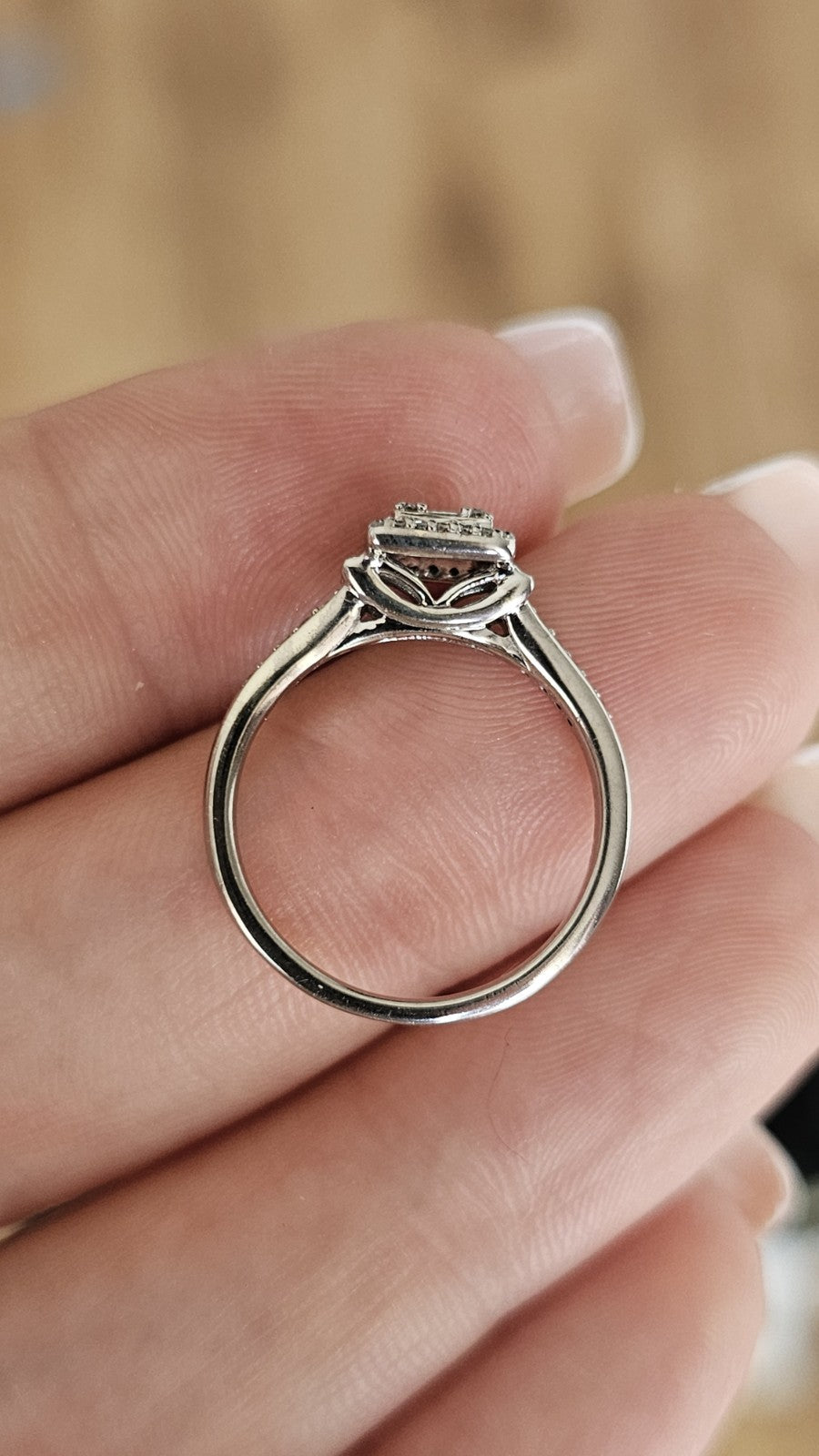 9ct White Gold 0.25ct Natural Diamond Square Halo Cluster Ring – Size L 1/2 ✨