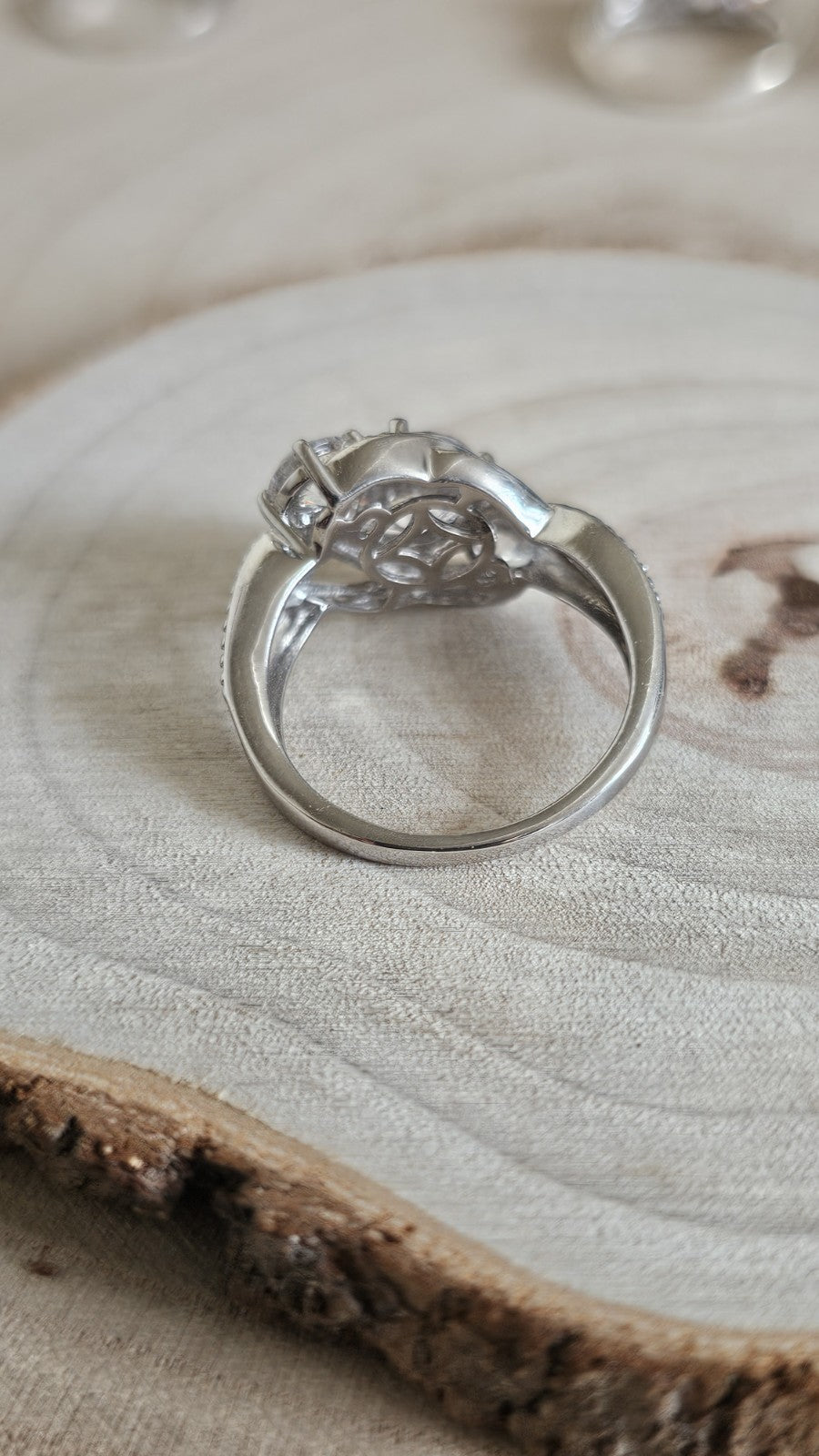 925 Sterling Silver Three Stone CZ Trilogy Crossover Ring – Size O – 4.95g