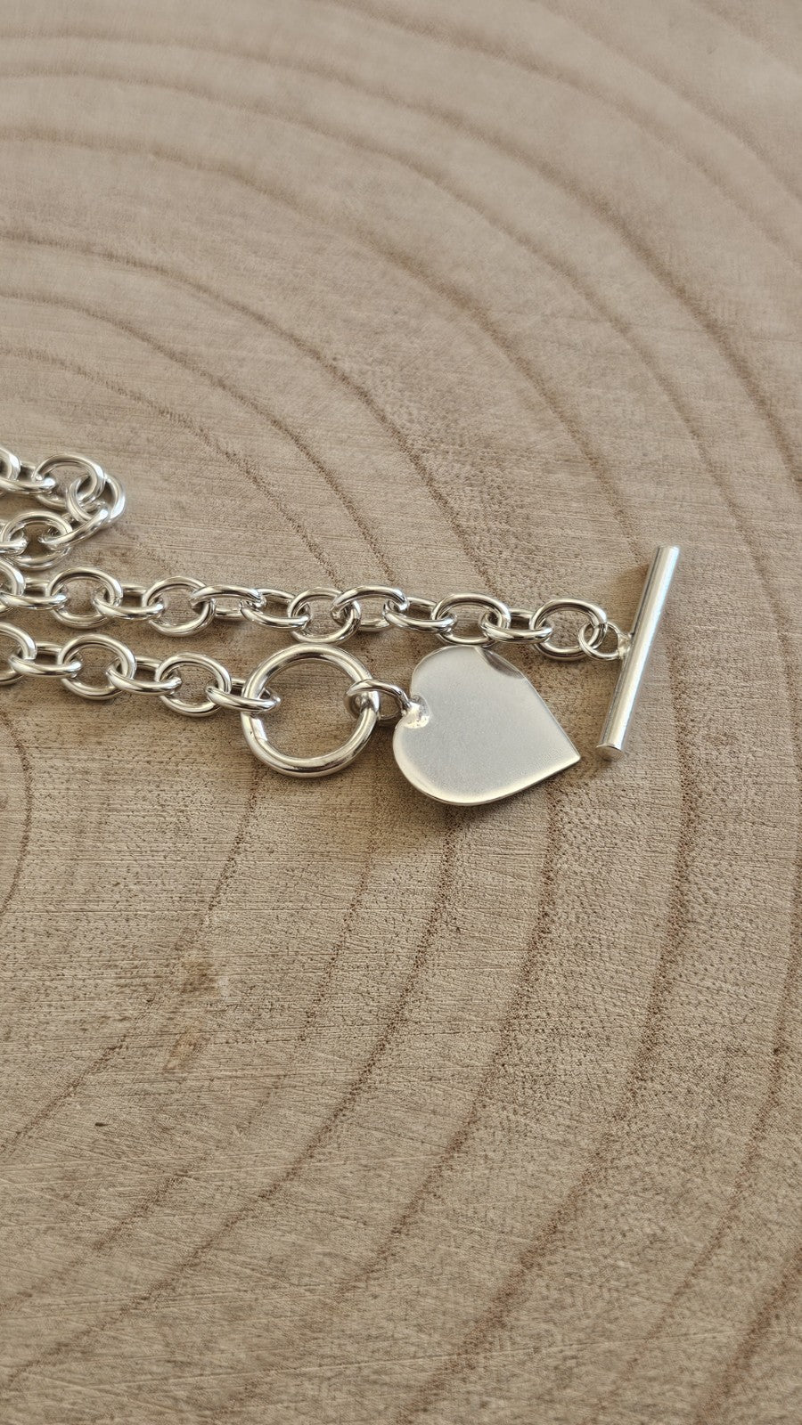 925 Sterling Silver Chunky Heart Pendant Necklace T-Bar Hallmarked 27.61g
