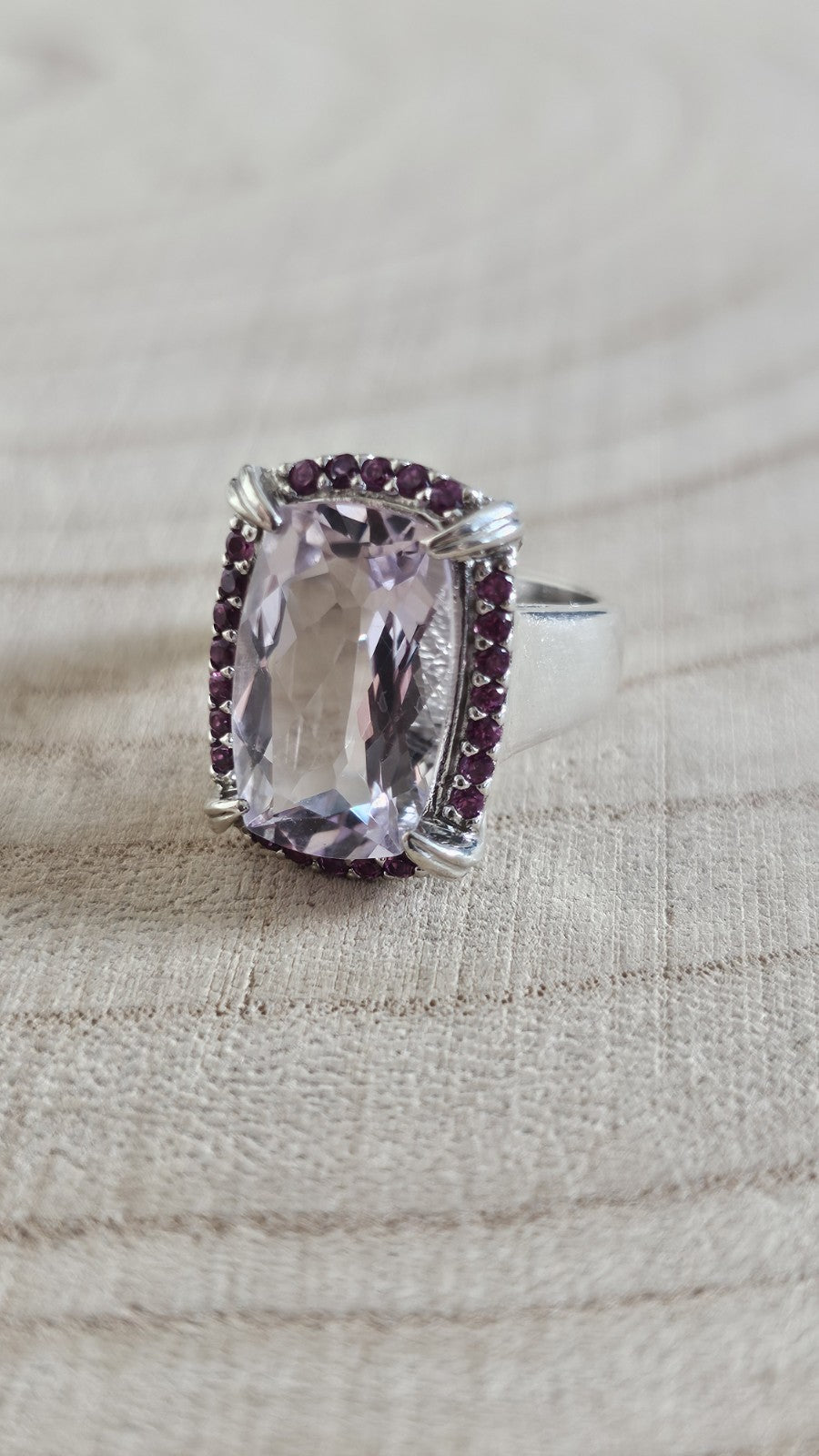 925 Sterling Silver Amethyst & Rhodolite Garnet Statement Ring–Size N 1/2- 7.27g