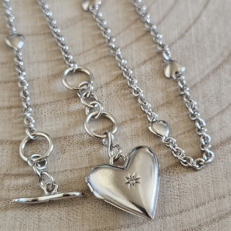 Hot Diamonds 925 Sterling Silver Heart Locket Diamond T-Bar Necklace 22–23"