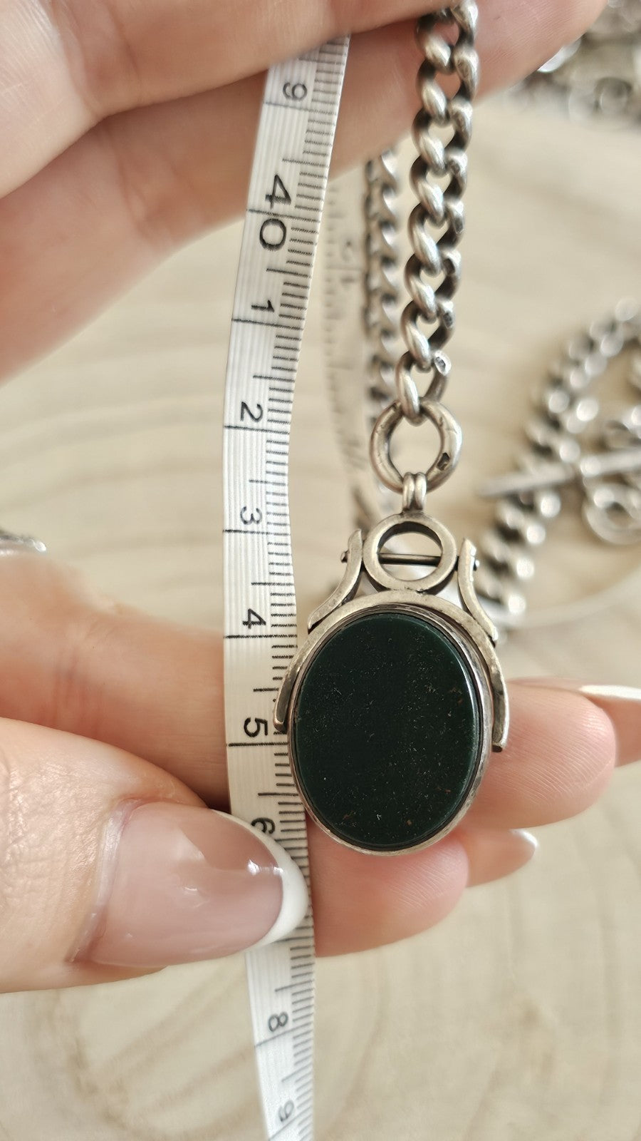Antique 1901 Sterling Silver Graduated Albert Chain 1889 Carnelian BloodstoneFob