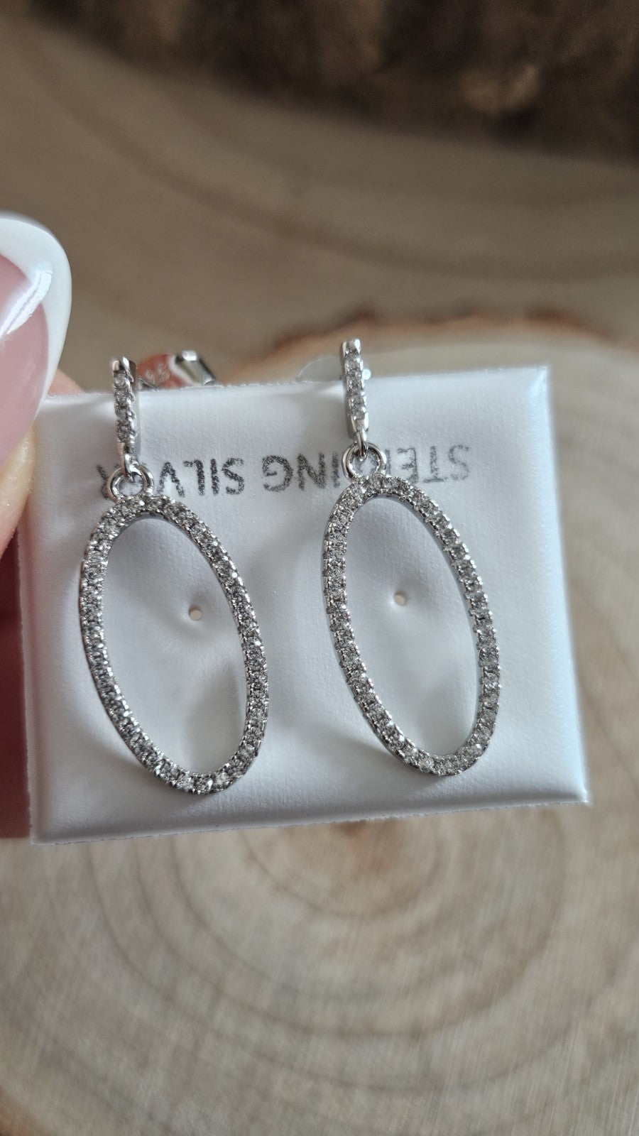 925 Sterling Silver CZ Oval Drop Dangle Earrings Sparkling 27mm